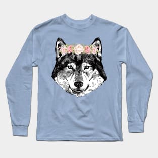 Fox Siberian Husky Dog With Bouquet Long Sleeve T-Shirt